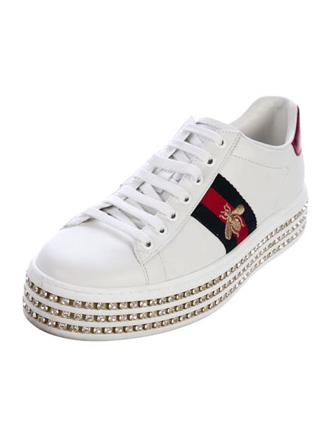 gucci white crystal sneakers|Gucci crystal studded sneakers.